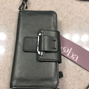 Gray wristlet with phone compartment